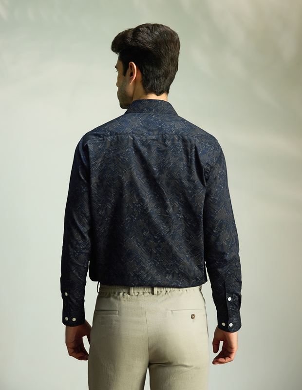 Summer Bloom Cotton Blend Navy Blue Shirt